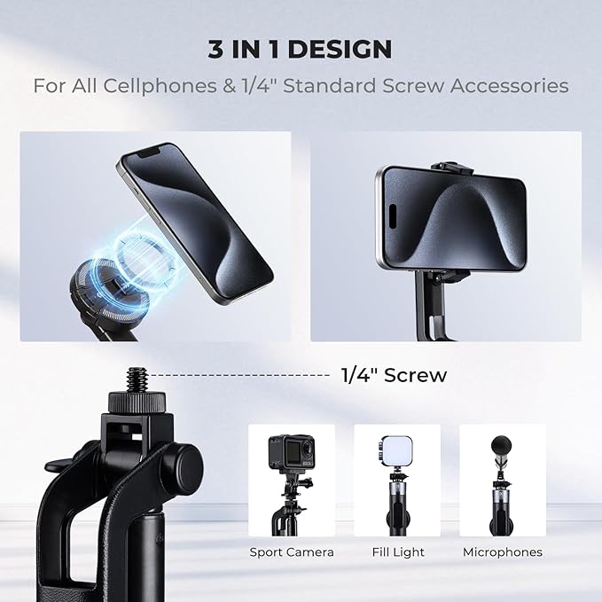 K&F CONCEPT 72" Selfie Stick for iPhone, Phone Tripod | Clip & Magnetic, Remote, 1s Open & Close, Compatible with iPhone 17-12 Osmo Pocket 4/3 Luna Ultra, X97C6 - Image 3