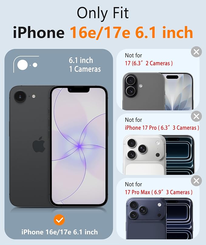 FNTCASE for iPhone 17e/ iPhone 16e Case, Fit for Magsafe, Screen Protector | Matte Magnetic Back, 14FT Military Grade Drop Protection, Shockproof Protective Phone Cover, Full Black - Image 2
