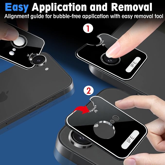 SiHPuoy 3pcs Camera Lens Protector for iPhone 17e/16e, Tempered Glass,Black | 9H+ Hardness, Military Grade Shatterproof, Anti-Scratch, Case Friendly, HD Metal Camera Cover, Does not Affect Night Shots - Image 3