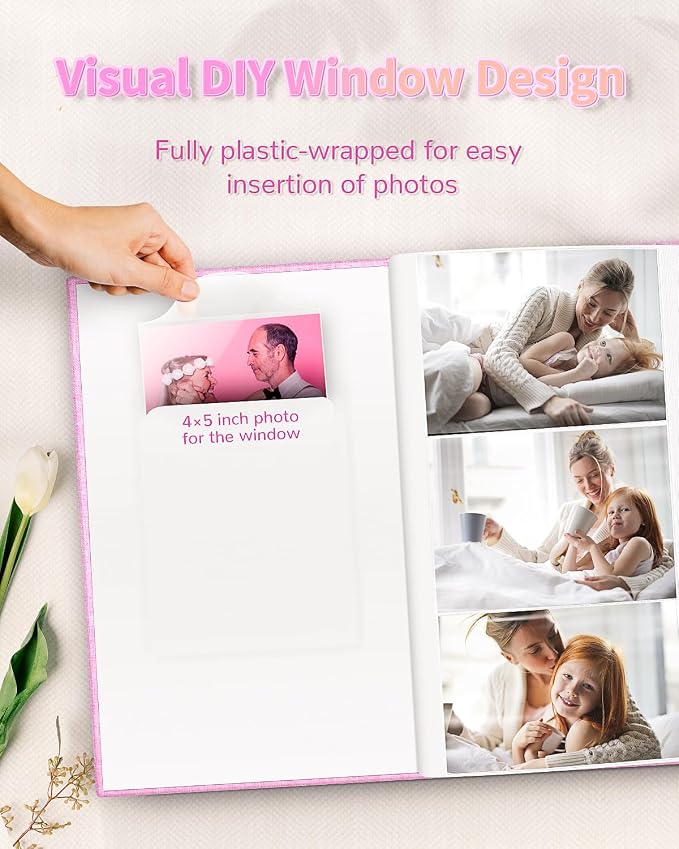 Artfeel Photo Album 4x6 with 300 Pockets,Slip-in Picture Albums,Linen Cover Memory Book with Front Window,White Page Vertical Photo Book for Wedding,Family,Anniversare,Baby,Vacation - Image 2