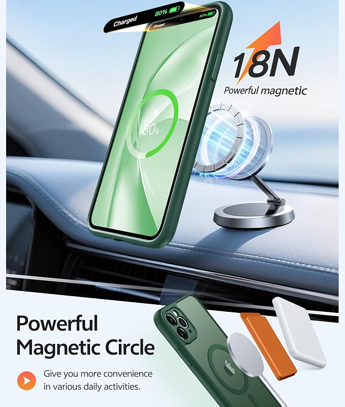 FNTCASE for iPhone 11 Pro Max Case, Fit for Magsafe, Full Camera Protection | Translucent Matte Magnetic Phone Back, 14FT Military Grade Drop Proof, Slim Shockproof Protective Cover, Green - Image 3