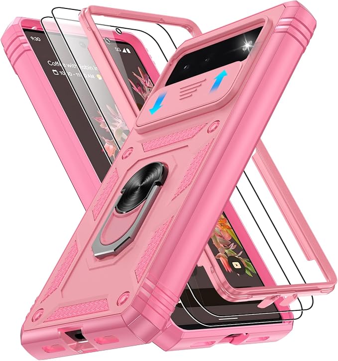 Gritup for Phone Case Pixel 6: Google Pixel 6 Case with 2*Screen Protector | Magnetic Stand & Slide Camera Cover | Shock Proof Military-Grade Funda para Pixel-6 Cover, Pink by Gritup