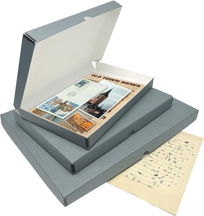 Lineco Clamshell Archival Storage Box, 13.5x19.5x1.75 Inch, Gray | Acid-Free with Metal Edge Boxboard, Organize and Store Photos Documents Cards Negatives Magazine Prints Family Records DIY - Image 5