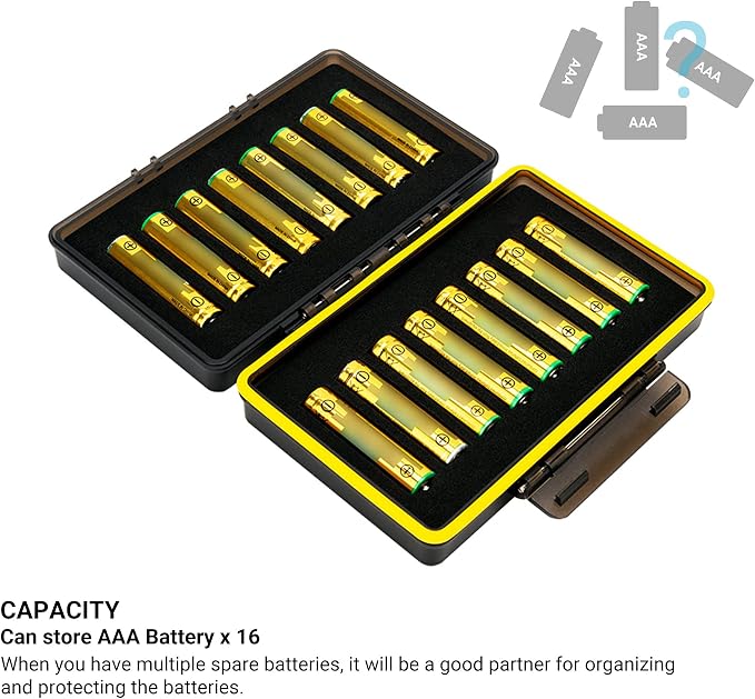 JJC 16 Slot AAA Battery Case, Shockproof & Water-Resistant Storage Box Holder Organizer Container with Molded EVA Interior and Ergonomic Locking System, Sturdy & Durable - Image 2