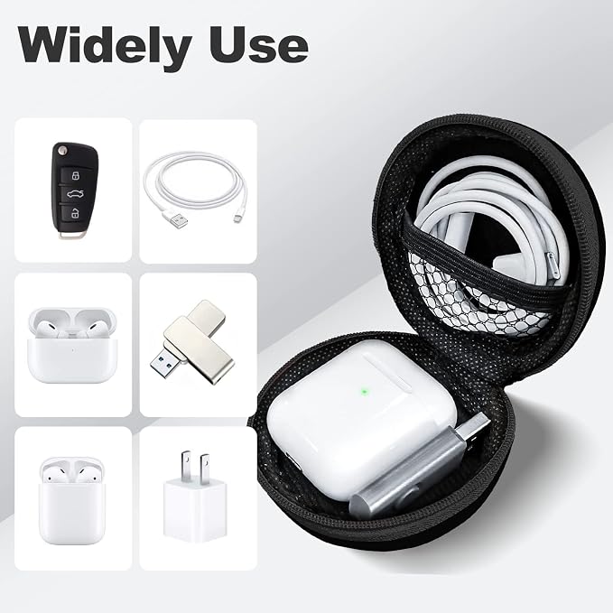 2Pack Round Earbud Case Portable EVA Carrying Case Storage Bag Cell Phone Accessories Organizer with Carabiner for Earphone, Earbud, Earpieces, SD Memory Card, Camera Chips, Black/Purple - Image 3