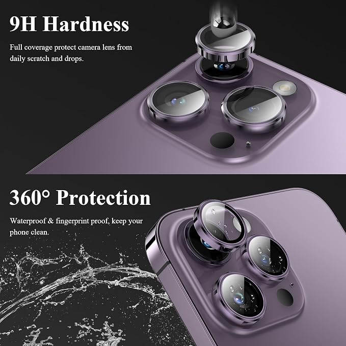 YWXTW Designed for iPhone 14 Pro Max Camera Lens Protector, for iPhone 14 Pro Camera Lens Protector, Individual Metal Anti Scratch HD Clear Case Friendly Tempered Glass Camera Cover, 1 Set (Purple) - Image 3