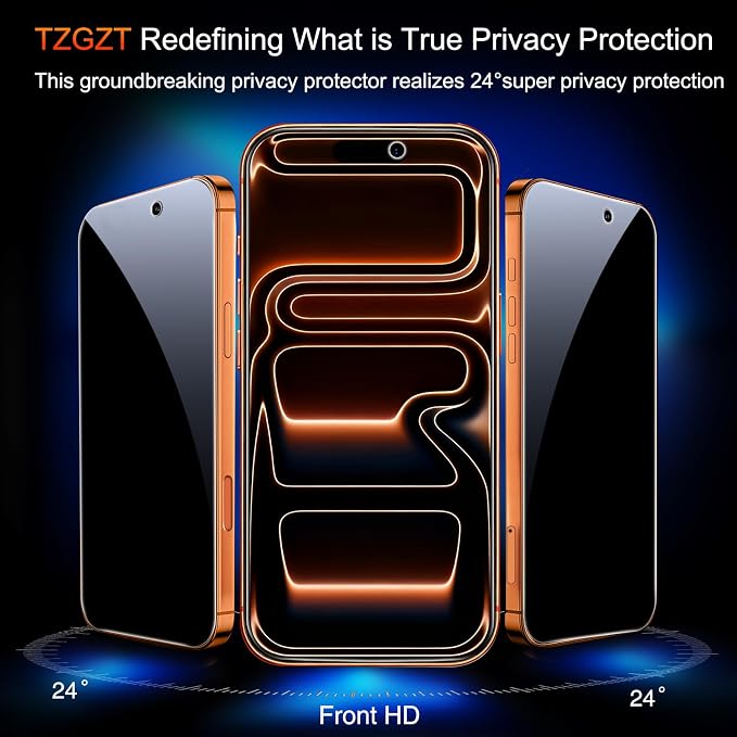 TZGZT Privacy Screen Protectors for iPhone 17 Pro Max, Tempered Glass, HD | 3 Pack, 9H+ Military Grade Shatterproof, Easy Installation, Bubble Free, Case Friendly, Includes Camera Lens Protectors - Image 3