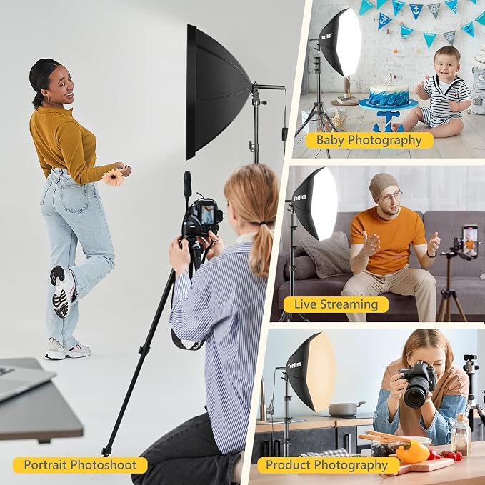 Torjim Softbox Photography Lighting Kit | 20" X 20" & 85W LED Studio Light | Soft Diffusion For Even Light | 3000-7500K Adjustable LED Bulbs for Studio Photo Video Recording Live Streaming Portraits - Image 7