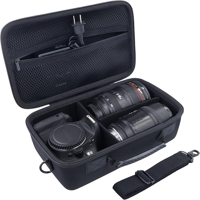 Hard Case for Canon EOS Rebel T7/T100/R50/R100 DSLR Camera with Lens | Compatible with Canon T7/T100/R50/R100/R5/R6 V//R6 Mark II DSLR Camera and Lens, With Shoulder Strap, Protective Case, Black - Image 2