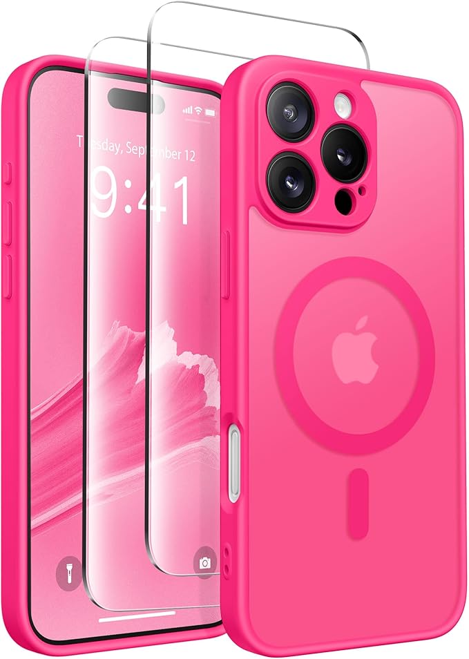 CAPRARO for iPhone 16 Pro Case, Compatible with MagSafe Hot Pink | Upgraded [Full Camera Protection] Protective Translucent Matte Women Girl Magnetic Phone Case Cover, Hot Pink by CAPRARO