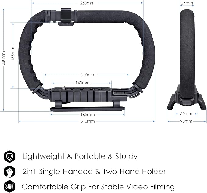 3-Shoe DSLR/Action Camera/Camcorder/Phone Stabilizer Expansion Cage Mount | Moviemaking Holder Rig YouTube Tiktok Vlogging Video Kit Compatible with GoPro Canon Nikon Sony iPhone Android - Image 9