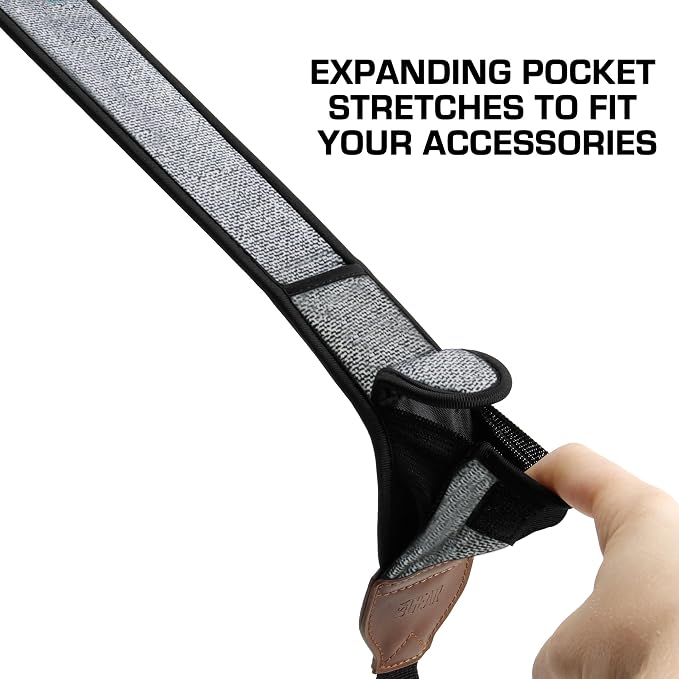 USA Gear TrueSHOT Camera Strap Neoprene Camera Straps - Padded Neck Strap, Pockets, and Release Buckles - Compatible with Canon, Nikon, Sony and More DSLR and Mirrorless Cameras (Grey Woven Pattern) - Image 4
