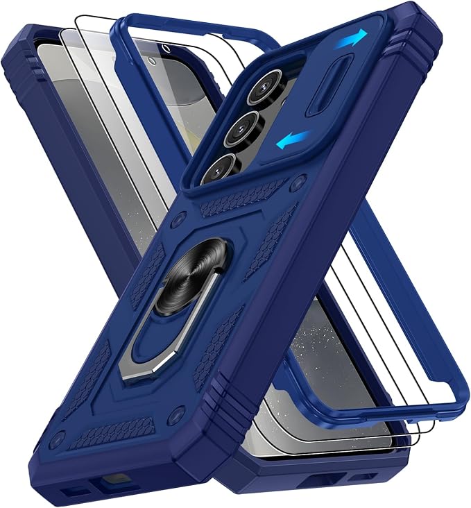 Gritup for Galaxy S24 Case: Samsung Galaxy S24 Case with Screen Protector*2 | Magnetic Stand & Slide Camera Cover | Shock Proof Military-Grade para S 24 Cover -Blue by Gritup