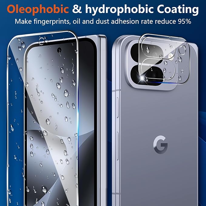 (3+2 Pack) Glass Screen Protector for Google Pixel 10 Pro Fold with Camera Lens Protector,9H Tempered Glass,Fingerprint Unlock,Anti-Scratch,Bubble Free,Case Friendly - Clear - Image 5