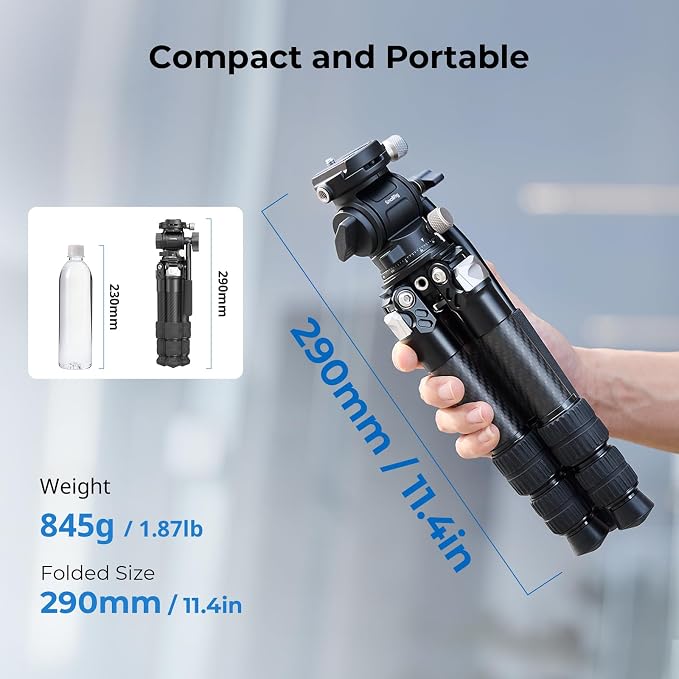 SmallRig Carbon Fiber Tabletop Tripod Kit - 5025 | 17" Mini Desktop Tripod with Fluid Video Head, Built-in QR Plate for Arca, Holds Up to 3kg/6.6lb, Compact for Travel - Image 2