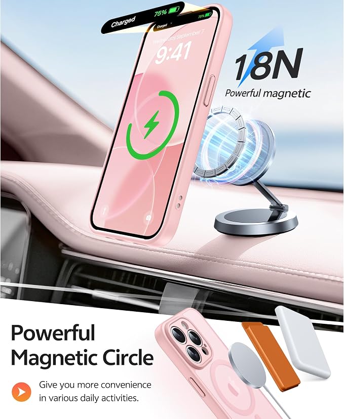 FNTCASE for iPhone 13 Pro Max Case, Fit for Magsafe, Full Camera Protection | Translucent Matte Magnetic Phone Back, 14FT Military Grade Drop Proof, Slim Shockproof Protective Cover, Light Pink - Image 3
