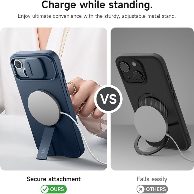 SURITCH for iPhone 14 Plus/15 Plus Case with Magnetic Camera Slide Cover and Adjustable Kickstand, Compatible with MagSafe, Shockproof Bumper Case Slim Protective Cover 6.7 Inch, Blue - Image 5