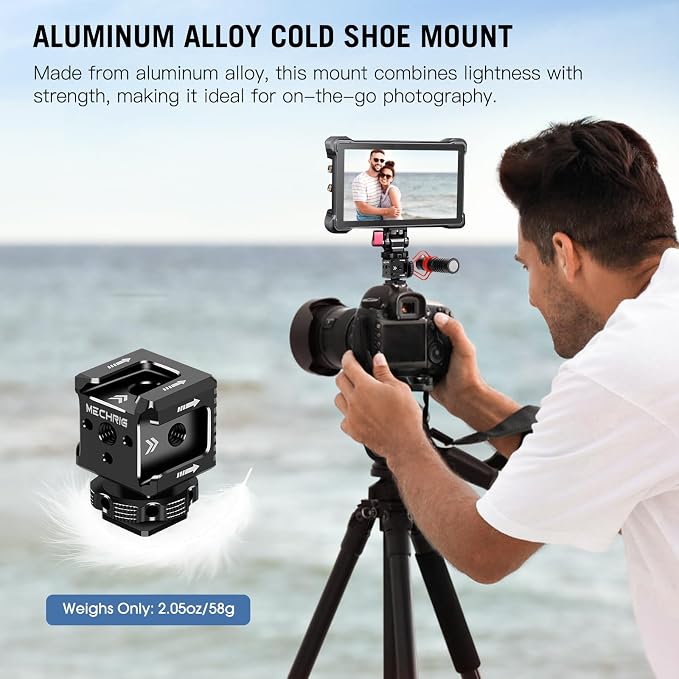 Triple Cold Shoe Mount with 1/4" Thread, Aluminum Camera Hot Shoe Extension Bracket with 3 Port Cold Shoe Mounts for LED Video Light Monitor Microphone Camera Cage (62011) - Image 6