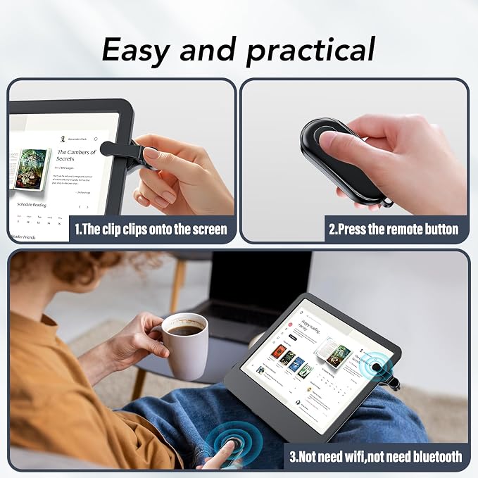Remote Control Page Turner for Kindle Paperwhite Oasis Kobo eReaders,Kindle Clicker Page Turner Accessories for iPhone,iPad, Android Tablets Reading Novels,Camera Video Record&Shutter Selfie (Black) - Image 5