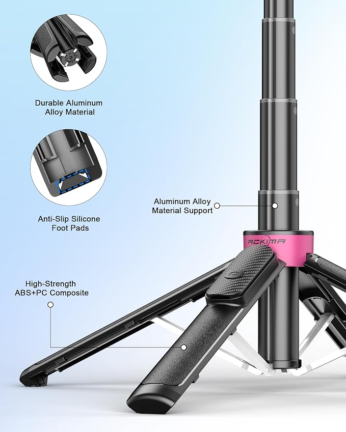 37''Magnetic Phone Tripod, Portable Selfie Stick Tripod & 4-Leg Base | 360° Rotation, 3-in-1 Magsafe Tripod with Wireless Remote for iPhone17 Pro Hands-Free Video Recording, Gym Workout,Travel - Image 6