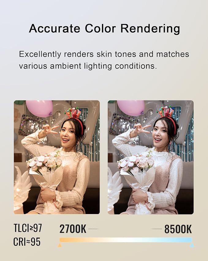 ZHIYUN FIVERAY M40 SE Combo 40W Bi-Color Video Light, 250g Portable Camera Light 17100 Lux 2700K-8500K CRI 95 TLCI 97+ LED Panel DSLR Photography Lighting for YouTube, TikTok - Image 4