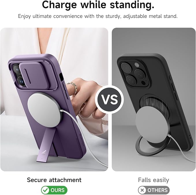 SURITCH for iPhone 14 Pro Max Case with Magnetic Camera Slide Cover and Adjustable Kickstand, Compatible with MagSafe, Shockproof Bumper Case Slim Protective Cover 6.7 Inch, Dark Purple - Image 5