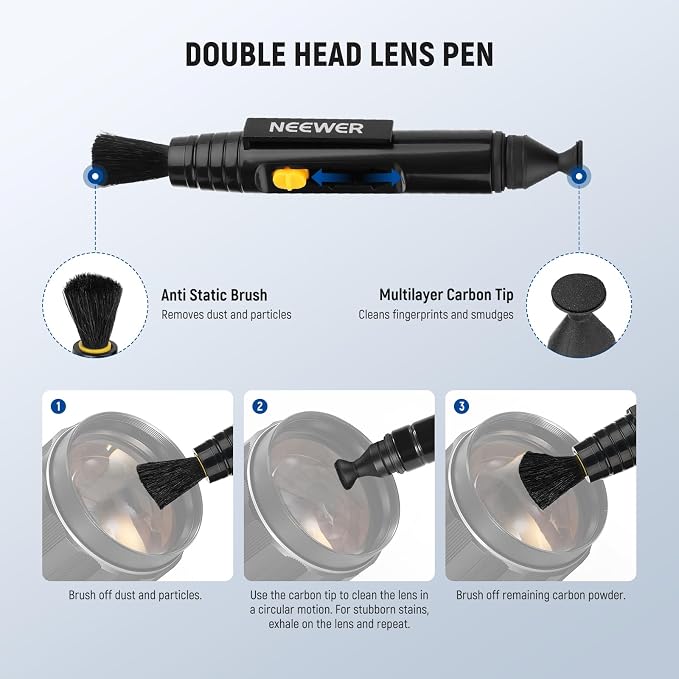NEEWER 12 in 1 Camera Lens Cleaning Kit for Electronics, Phones, Tablets, 1x Lens Brush Pen + 1x Air Blower + 1x Cleaner Spray + 3X 24mm Full Frame Sensor Swab + 6X Cleaning Cloth, HM-49 - Image 4