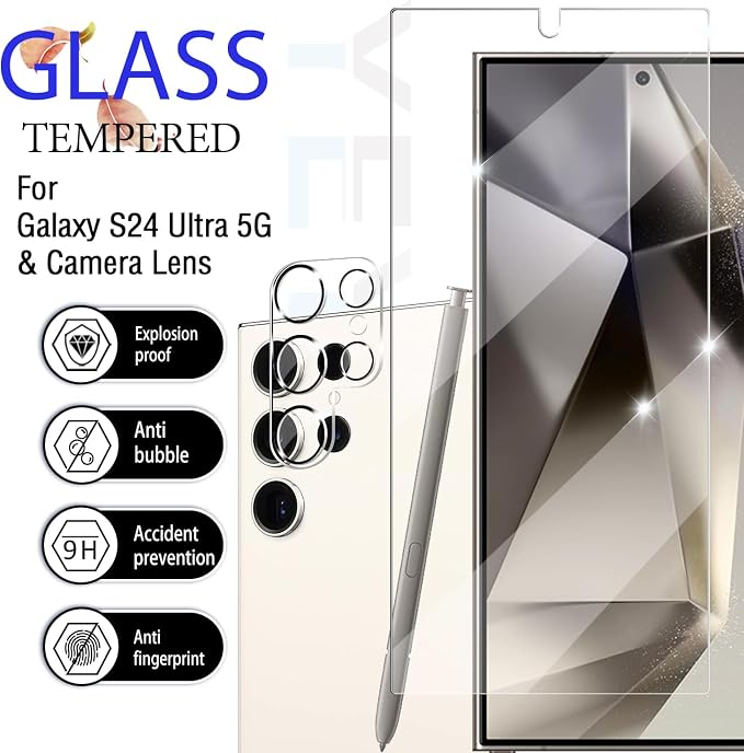 Galaxy S24 Ultra Screen Protector + Camera Lens Protector, [2 +2 Pack] [Ultrasonic Fingerprint Unlock] Full Coverage Tempered Glass Screen Protector For Samsung Galaxy S24 Ultra - Image 2