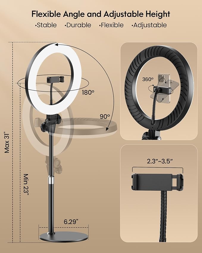 Desk Ring Light with Stand for Computer, Desk Light for Video Recording | 10.5" Video Conference Lighting, Adjustable Circle Light with Phone Holder for Zoom Meeting Video Call Podcast Stream Webcam - Image 5