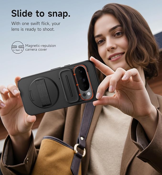 SURITCH for Google Pixel 10 Pro XL Case with 360° Rotatable Hand Strap Phone Grip Holder & Invisible Kickstand & Slide Camera Cover, Protective Cover for Pixel 10 Pro XL -Black - Image 7