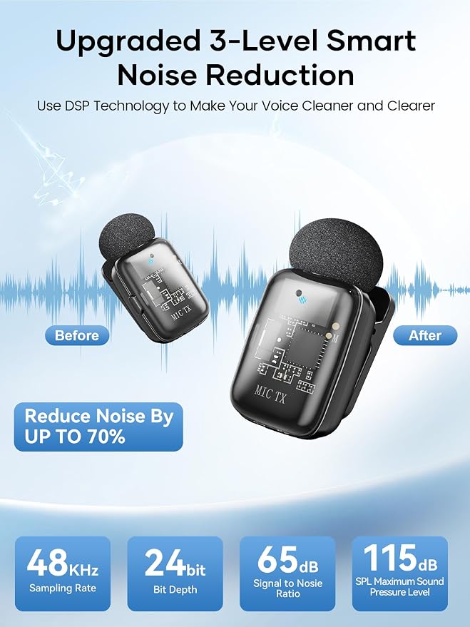 Wireless Lavalier Microphone for iPhone iPad Android with Charging Case,Lapel Mic with Noise Reduction,36H Battery Life, Plug and Play Mini Microphone for Video Recording,YouTube,Vlog,Live Streaming - Image 4