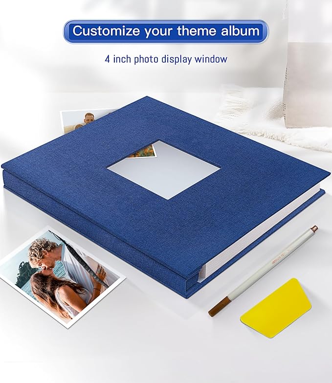 Popotop Photo Album Self Adhesive with Picture Display Window,40 Pages DIY Scrapbooking Supplies Kit for 4x6 8x10 Picture,Linen Cover Memory Book for Baby Wedding, with Scraper and Metallic Pen - Image 3