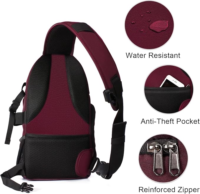 MOSISO Camera Sling Bag, DSLR/SLR/Mirrorless Camera Case Camera Backpack | Shockproof Photography Bag with Tripod Holder&Removable Modular Inserts Compatible with Canon/Nikon/Sony/Fuji, Wine Red - Image 4