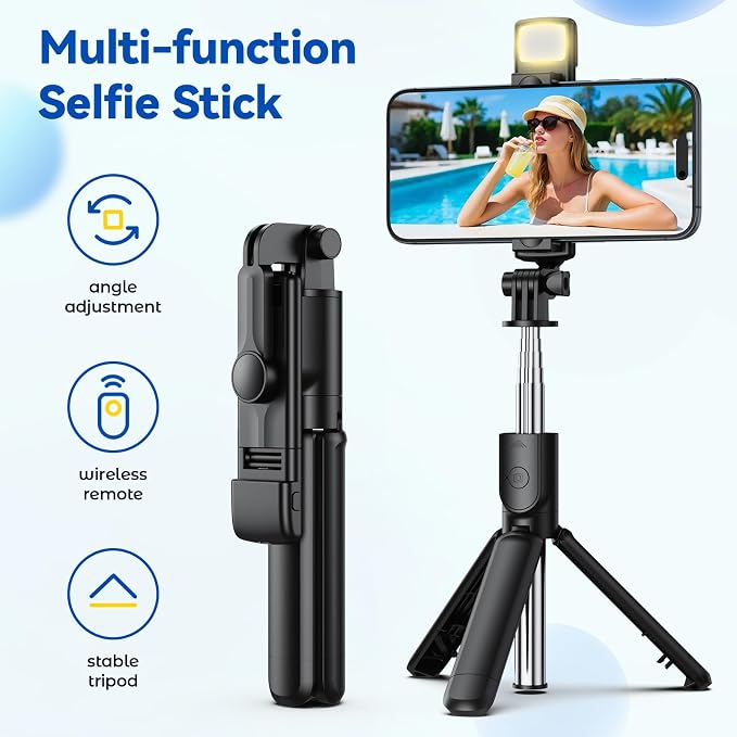Selfie Stick Tripod with Light, Retractable Selfie Stick Tripod with Wireless Remote Control, for Photograph, Live Streaming, Video Recording, Compatible with 4-7'' Smartphone - Image 7