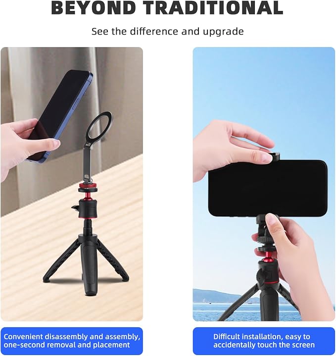 BRDRC Cold Shoe Phone Mount Holder, Tripod Mount for iPhone Magsafe Magnetic Hot Shoe Camera Adapter with 1/4" Screw Hole for DJI Ronin Samsung Canon Nikon DSLR Photography Accessories - Image 3