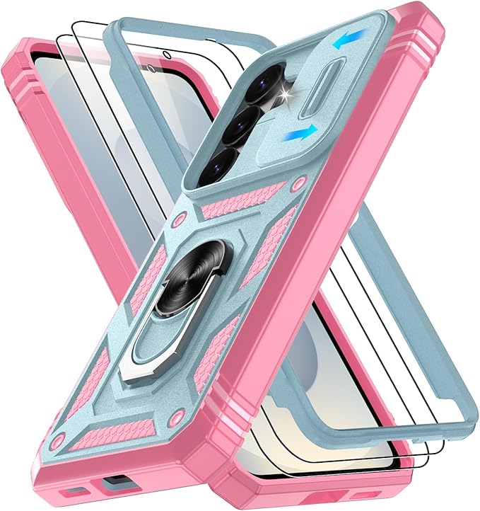 Gritup for Samsung Galaxy S26 Plus Case: 2*Screen Protector | Slide Camera Cover | Build in 360° Rotating Ring Kickstand | Military Grade Protective Cover for Samsung S 26 Plus, Green+Pink by Gritup