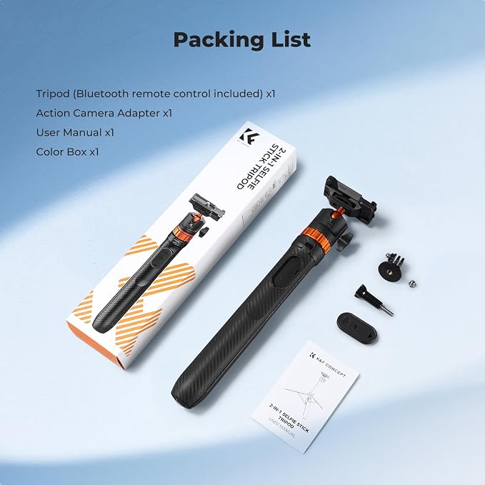 K&F CONCEPT Auto Open 62'' Selfie Stick Tripod with Remote for Vlog | 360° Ball Head Camera Tripod with 2-in-1 Phone Holder, Compatible with DJI Osmo Pocket 3 4 Insta360 Luna Ultra. MS34 - Image 8