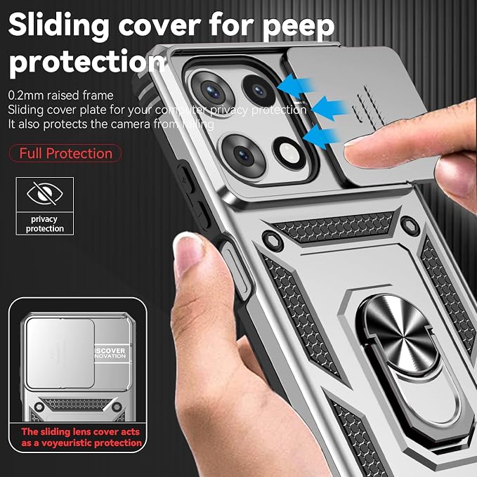 for Motorola Moto G 2025 / Moto G 2026 / Moto G Play 2026 Case, with Slide Camera Cover HD Screen Protector [Military Grade 16ft. Drop Tested] Ring Holder Kickstand Protective Phone Case, Silver - Image 5