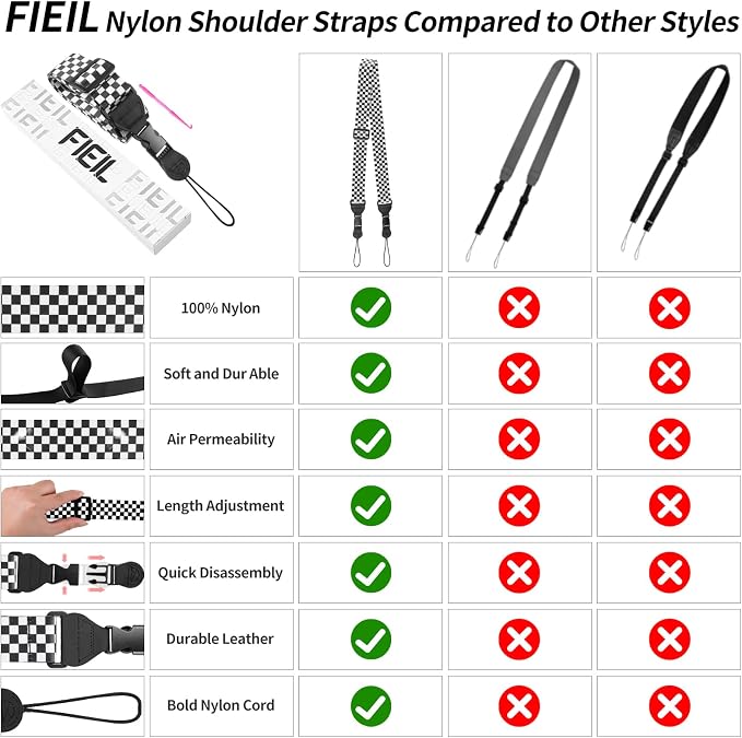 FIEIL Nylon iPad Strap, Adjustable Camera Neck Strap, Comfortable Shoulder Strap for iPad, Cellphone Tablet, Camera, Laptop, Binocular, Luggage Bag (Black and White Checkered Universal Neck Lanyard) - Image 5