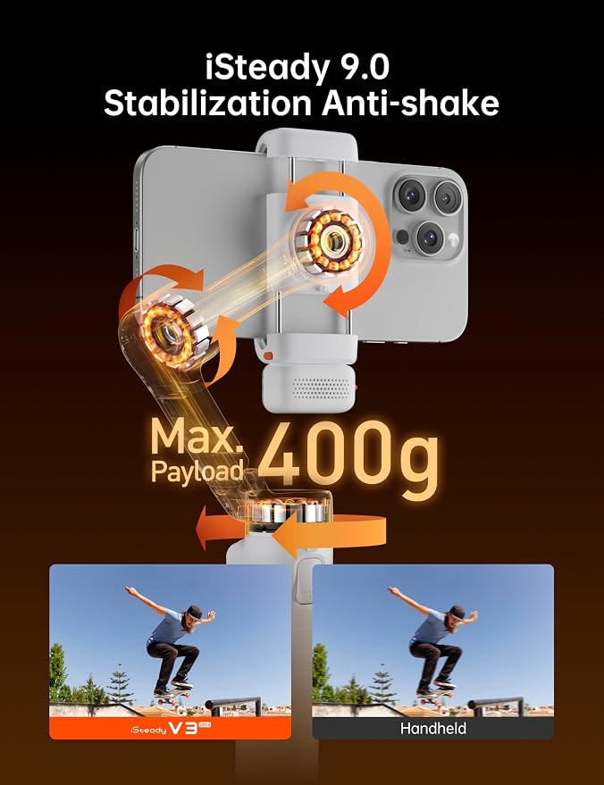 Hohem iSteady V3 Ultra Phone Gimbal White, AI Tracking Touch Remote, Built-in Rod Tripod 360° Vlog Stabilizer - Image 5