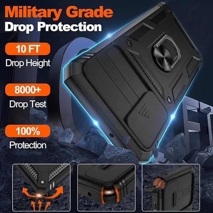 Gritup for Samsung Galaxy A13 5G Case with 2PCS Screen Protector, Build in 360° Rotating Ring Kickstand, Military Grade Protective Cover for A13 5G Phone, Black - Image 3