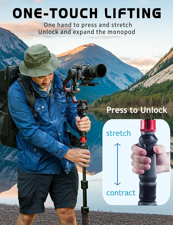 IFOOTAGE Cobra 3 Strike A150S Aluminum Camera Monopod 59" | Travel Monopod with Feet, 1/4" & 3/8" Quick Release Compatible with Sony Canon Nikon DSLR Camera, Payload 11lb - Image 2