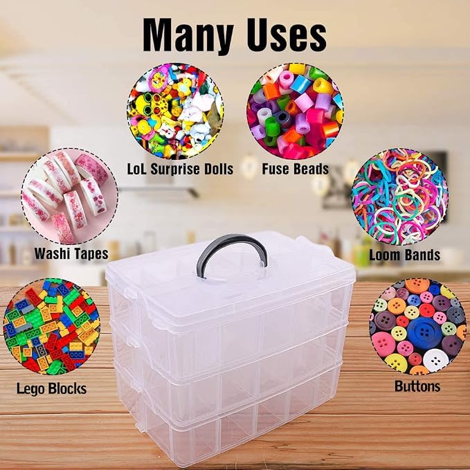 Bead Organizer 3 Tier 30 grid Stackable Craft Tackle Storage Container | Stackable 3-Tier Design, 30 Compartments, for Beads Washi Tape Toys Jewelry Beauty and Sewing Supplies - Image 4