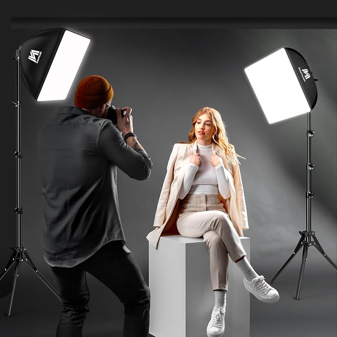 Softbox Lighting Kit, NiceVeedi 16'' x 16'' Softbox Photography Lighting Kit with 63” Tripod Stand & 5400K 450W Equivalent LED Bulb, Continuous Lighting for Photography/Video Record/Live Streaming | with 63” Tripod Stand & 5400K 450W Equivalent LED Bul... - Image 6
