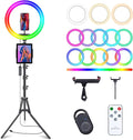 10" Selfie Ring Light with 73" Tripod Stand & 1 Phone Holder, LED Camera Ringlight with 48 RGB Colors Modes & Musical Rhythm Mode and 12 Brightness Dimmable for TikTok/Makeup/Photography/Vlog by Herrfilk