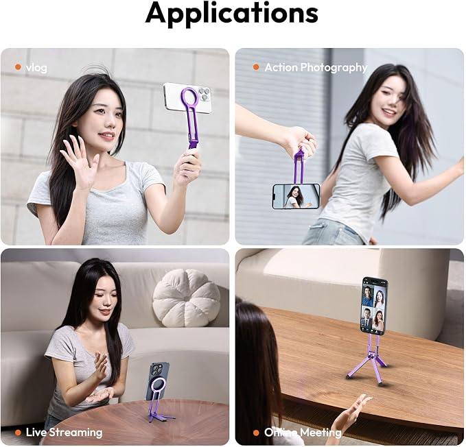 ULANZI MA30 Magnetic Phone Tripod Stand for iPhone-Aluminium Maglock Smartphone Mini Tripod Pocket Cell Phone Stand Strong Magnet Quick Mount Compatible with iPhone 17 16 15 14 13 12 Series, Purple - Image 4