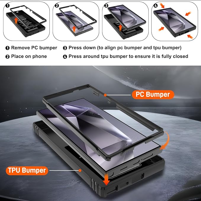 Gritup for S24 Ultra Case: Samsung Galaxy S24 Ultra Case with 2*Screen Protector | Magnetic Stand & Slide Camera Cover | Shock Proof Military-Grade Funda para S 24 Ultra Cover -Black - Image 4