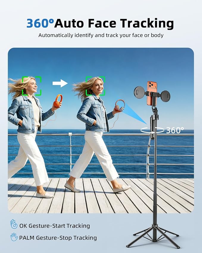 Auto Face Tracking Selfie Stick Tripod for iPhone with Light 360° Rotation that Follows Your Movement 70.9" Camera Tripod Stand with Remote for Content Creator Vlog Live Stream Video Recording - Image 3