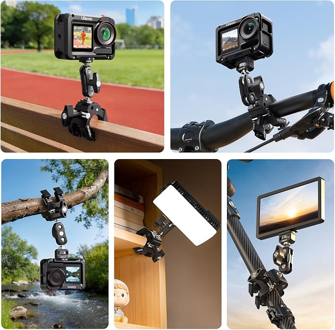 ULANZI CO78 Super Clamp Kit w Magic Arm f Action Cam – 1/4" & ARRI Locating | Pins + Cold Shoe Mount, 3-Jaw & Dual Ball Head Designed for Flexible, Low & High Angle Shot, Load Capacity Within 1kg - Image 8