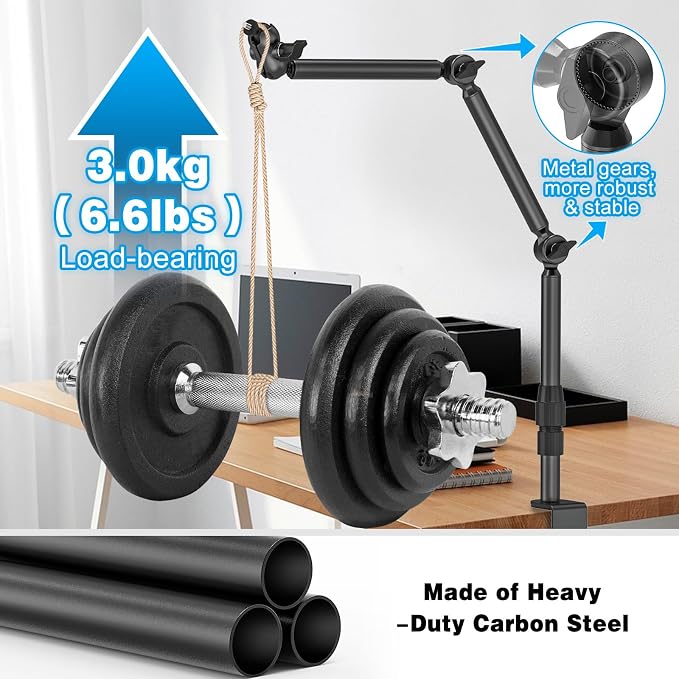 Overhead Camera Mount for Desk, 30.9" Foldable Camera Desk Mount Stand with 1/4" Screws, 360° Rotation 3-Sections Tabletop Holder with C-Clamp for DSLR, Digicam, Webcam, Mini Projector, Microphone - Image 5